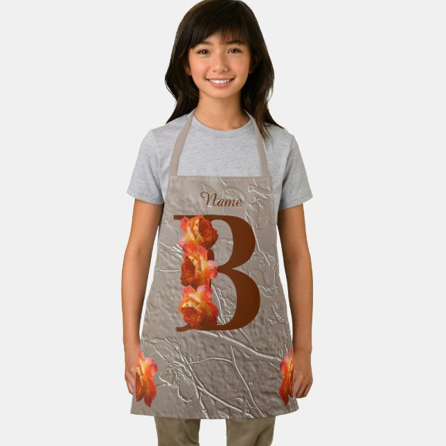 Orange Rose Monogram Initial B Personalised Apron (Insitu)
