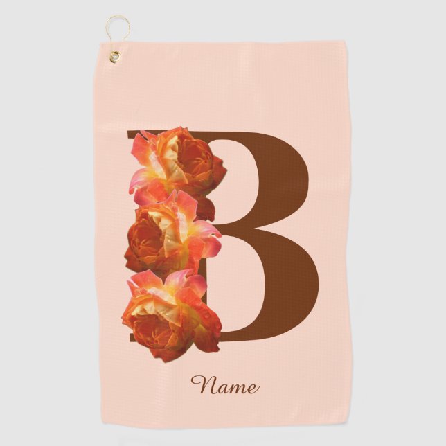 Orange Rose Monogram Initial B Personalised Golf Towel (Front)