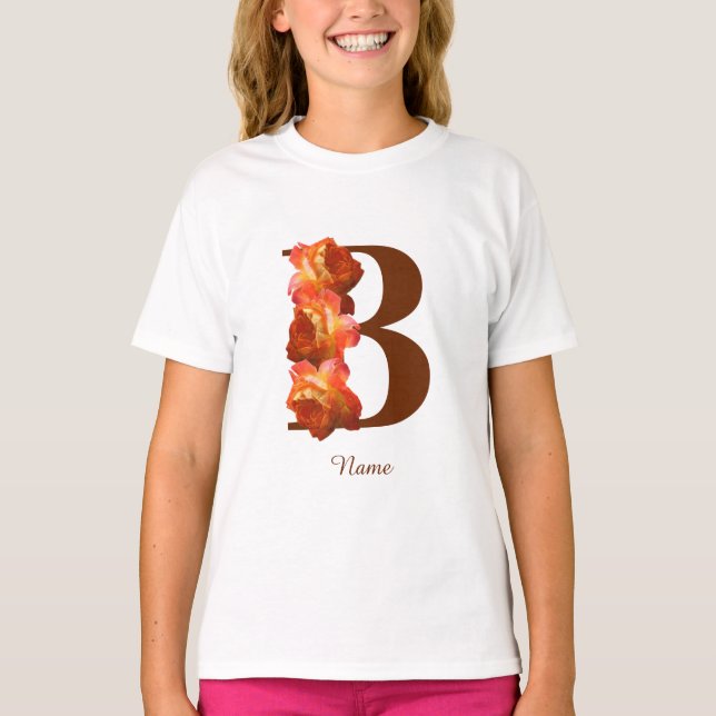 Orange Rose Monogram Initial B Personalised T-Shirt (Front)