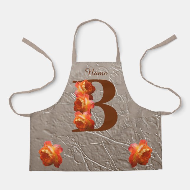 Orange Rose Monogram Initial B Your Name   Apron (Front)