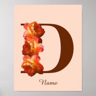Orange Rose Monogram Initial D Your Name Poster
