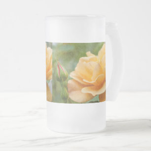 Orange Rose Painterly Frosted Glass Beer Mug
