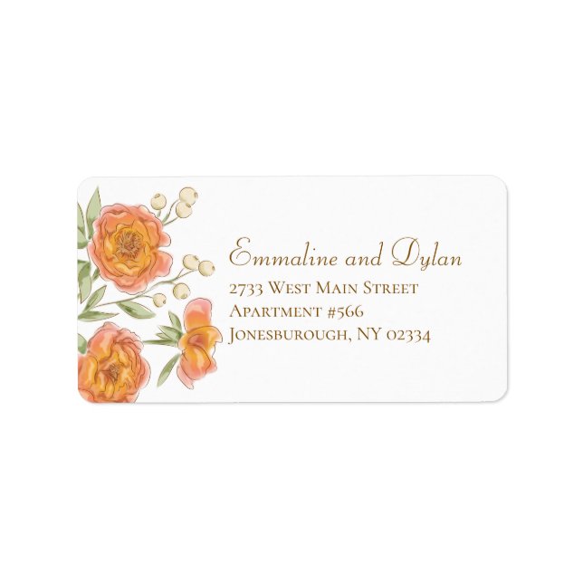 Orange Rose Wedding Address Labels (Front)