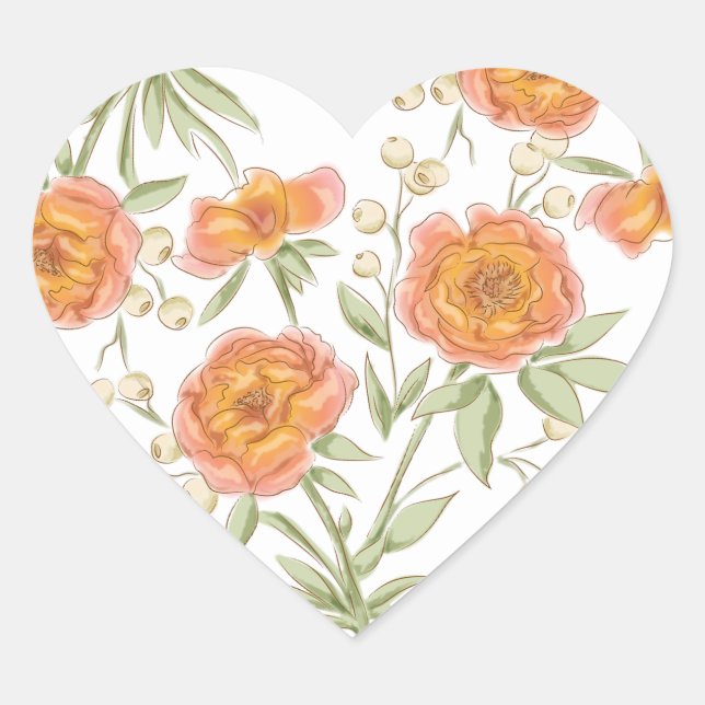 Orange Rose Wedding Heart Sticker (Front)