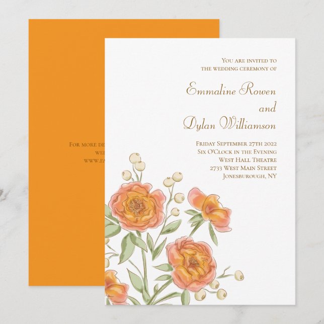 Orange Rose Wedding Invitation (Front/Back)
