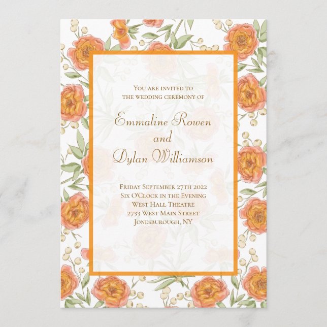 Orange Rose Wedding Invitation (Front)