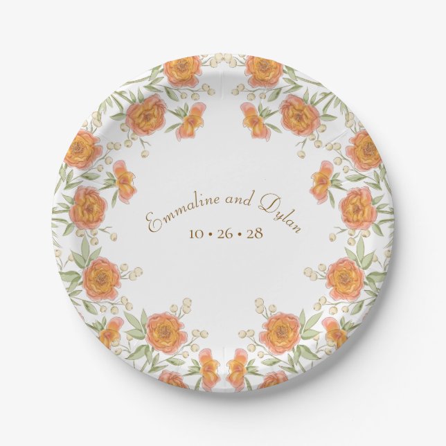 Orange Rose Wedding Paper Plate (Front)