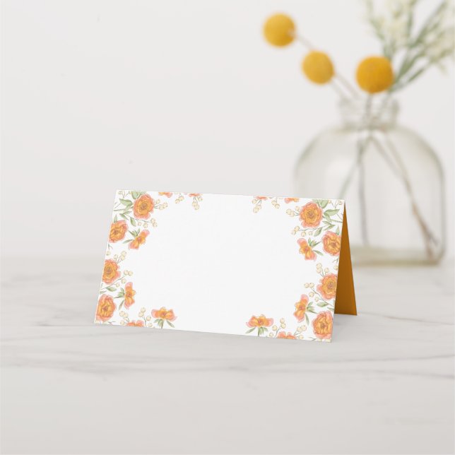 Orange Rose Wedding Place Card (Front)
