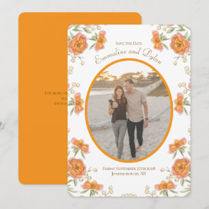 Orange Rose Wedding Save the Date Invitation