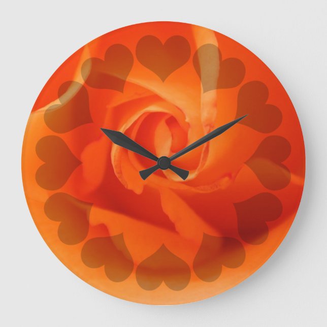 Orange Rose With Hearts Large Clock (Front)