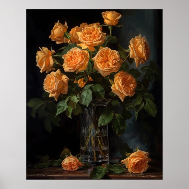 Orange Roses Flower Art Print Poster (Front)