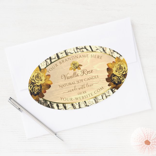Orange Roses Light Brown Wood Grain Product Labels (Envelope)
