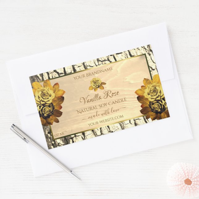 Orange Roses Light Brown Wood Grain Product Labels (Envelope)