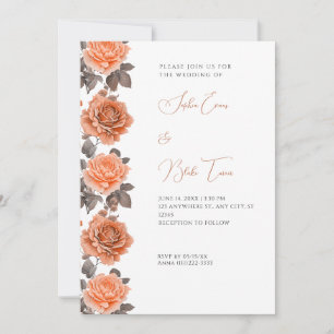 Orange Roses Modern Fall White Wedding Invitation