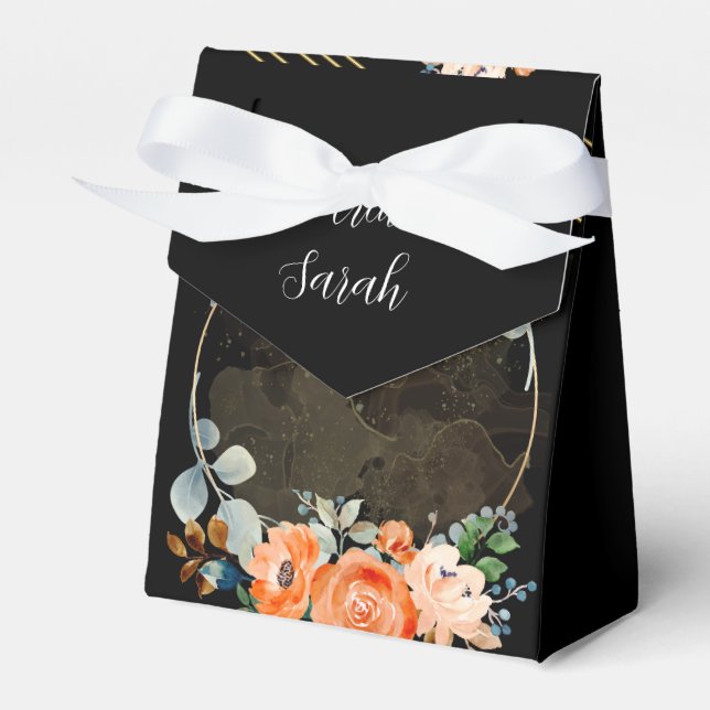 Orange Roses on Black Wedding Favour  Favour Box (Front Side)