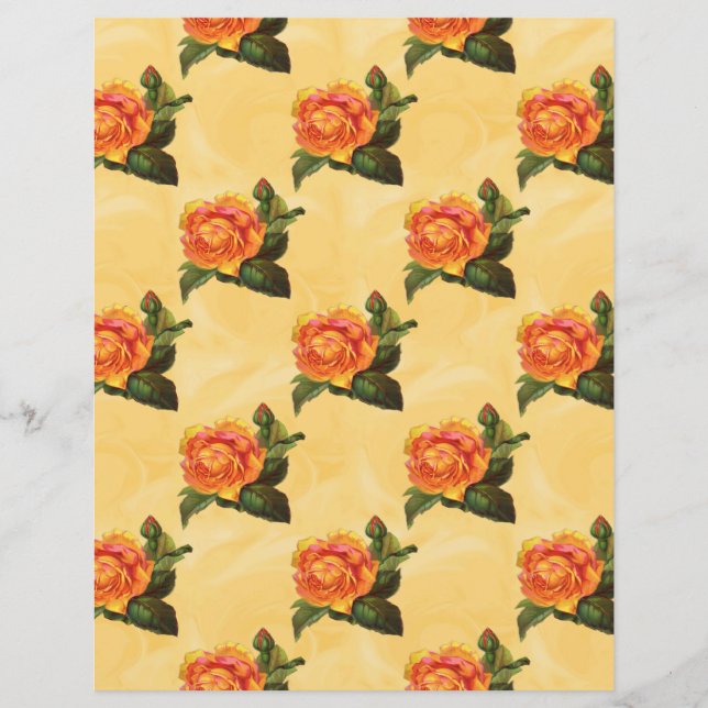 Orange Roses on Yellow Background Scrapbook Paper (Front)