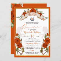 Orange Roses Quinceanera Western Charro Invitation