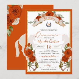 Orange Roses Quinceanera Western Charro Invitation