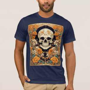 Orange Roses Surrounding A Cranium Art Nouveau Des T-Shirt