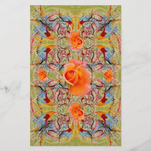 Orange Roses Victorian Scrapbook Craft Paper (Front)