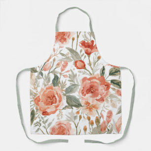 Orange Roses Watercolor Botanical Coral Floral Apron