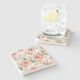 Orange Roses Watercolor Botanical Coral Floral Stone Coaster