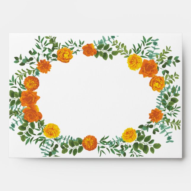 Orange Roses Wedding Floral Modern Envelope (Front)
