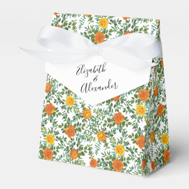 Orange Roses Wedding Floral Modern Favour Box (Front Side)