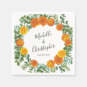 Orange Roses Wedding Floral Modern Napkin