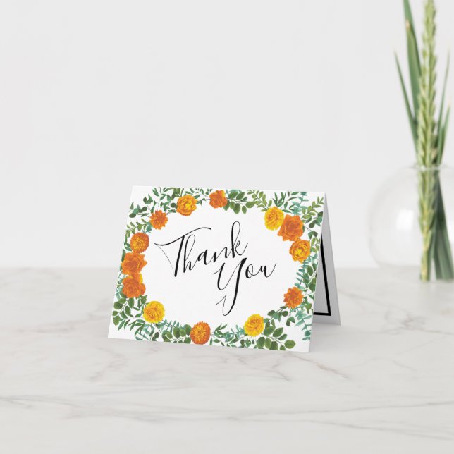Orange Roses Wedding Floral Modern Thank You Card (Front)