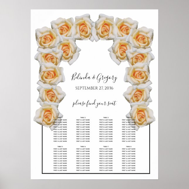 Orange Roses Wedding Seating Chart (Front)