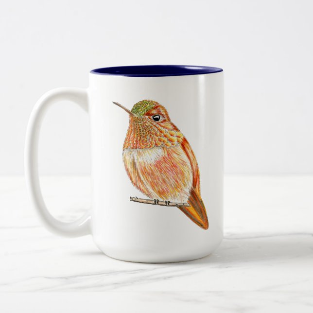 Orange Roufus Hummingbird Illustration Two-Tone Coffee Mug (Left)