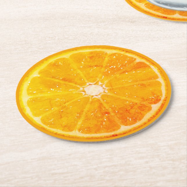 Orange Round Paper Coaster (Angled)