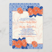 Orange Royal Blue Floral Wedding Invitation (Front/Back)