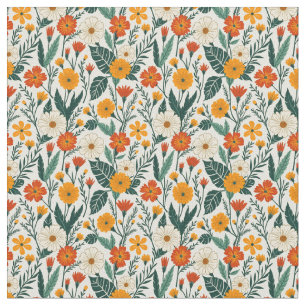 Orange Russet and Cream Floral Fabric