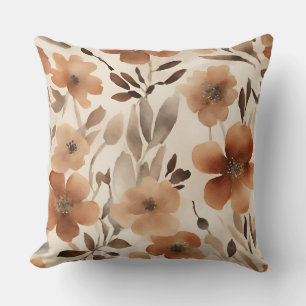 Orange Rust Brown Beige Watercolor Floral Cushion