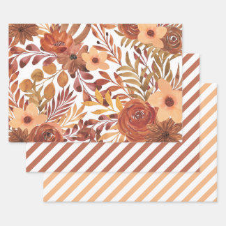 Orange Rust Fall Autumn Watercolor Floral Wrapping Paper Sheet