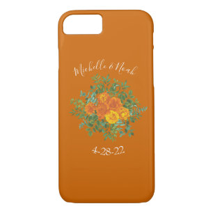 Orange Rust Fall Peony & Rose Floral Wedding iPhone 8/7 Case