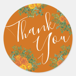 Orange & Rust Fall Peony & Rose Floral Wedding Classic Round Sticker