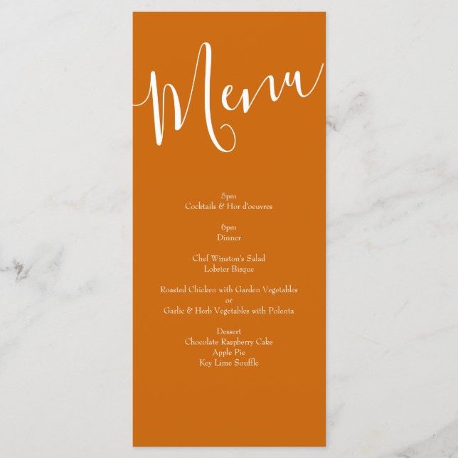 Orange & Rust Fall Peony & Rose Wedding Menu (Front)