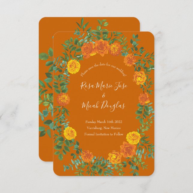 Orange & Rust Fall Peony Rose Wedding Save Date Invitation (Front/Back)