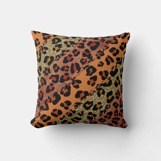 *~* Orange Rust Glitter Leopard Animal Pattern Cushion (Front)