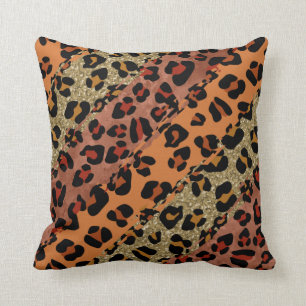 *~* Orange Rust Glitter Leopard Animal Pattern Cushion
