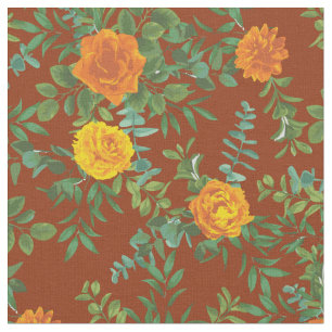 Orange Rust Roses Floral Flowers Fabric
