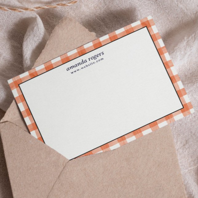 Orange Rust Watercolor Buffalo Plaid Monogram Card (Creator Uploaded)