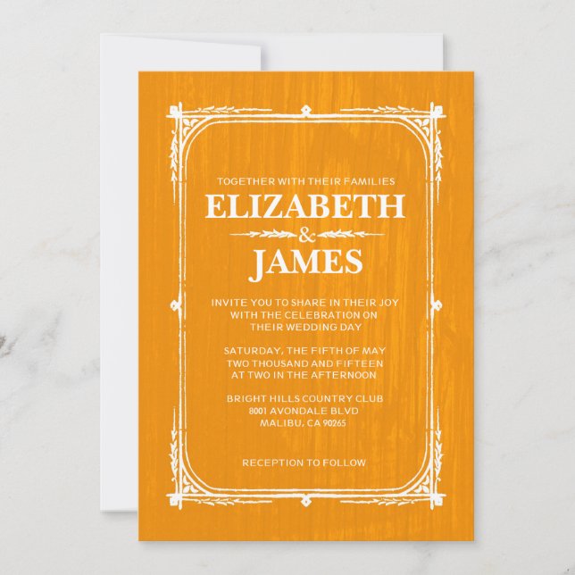 Orange Rustic Barn Wood Wedding Invitations (Front)