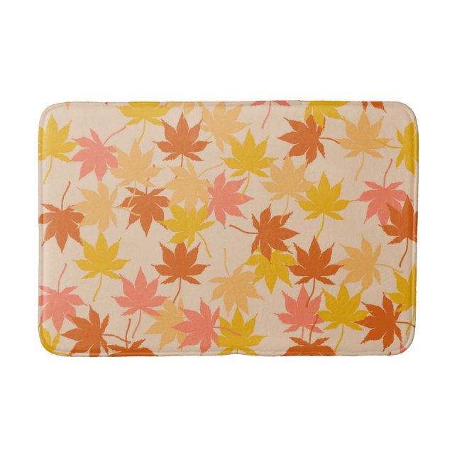 Orange Rustic Botanical Maple Leaves Pattern Fall Bath Mat (Front)