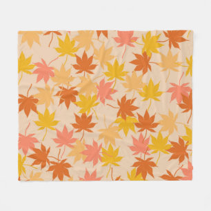 Orange Rustic Botanical Maple Leaves Pattern Fall Fleece Blanket