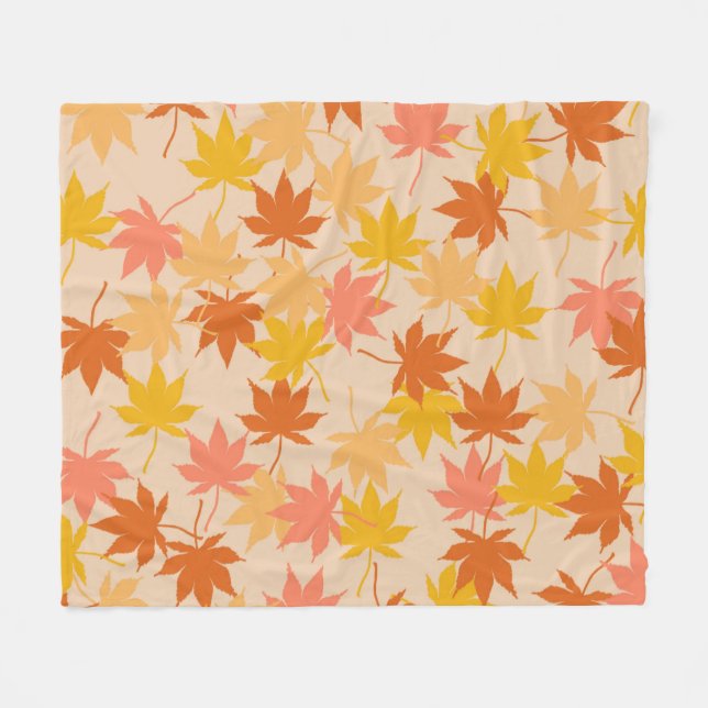 Orange Rustic Botanical Maple Leaves Pattern Fall Fleece Blanket (Front (Horizontal))