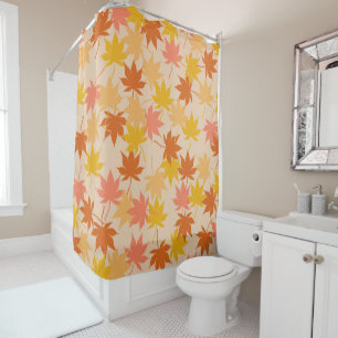 Orange Rustic Botanical Maple Leaves Pattern Shower Curtain